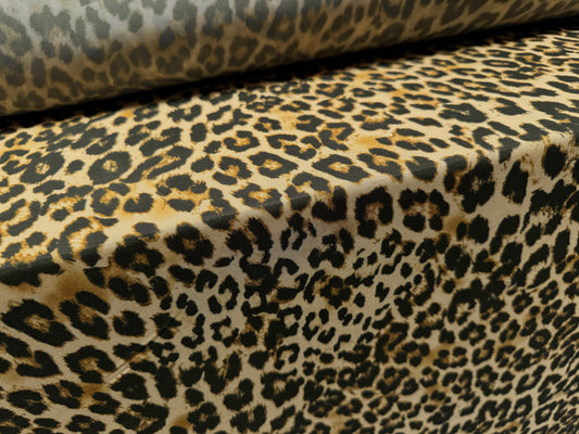 Power mesh crepe stretch spandex fabric, per metre - leopard animal print - stone