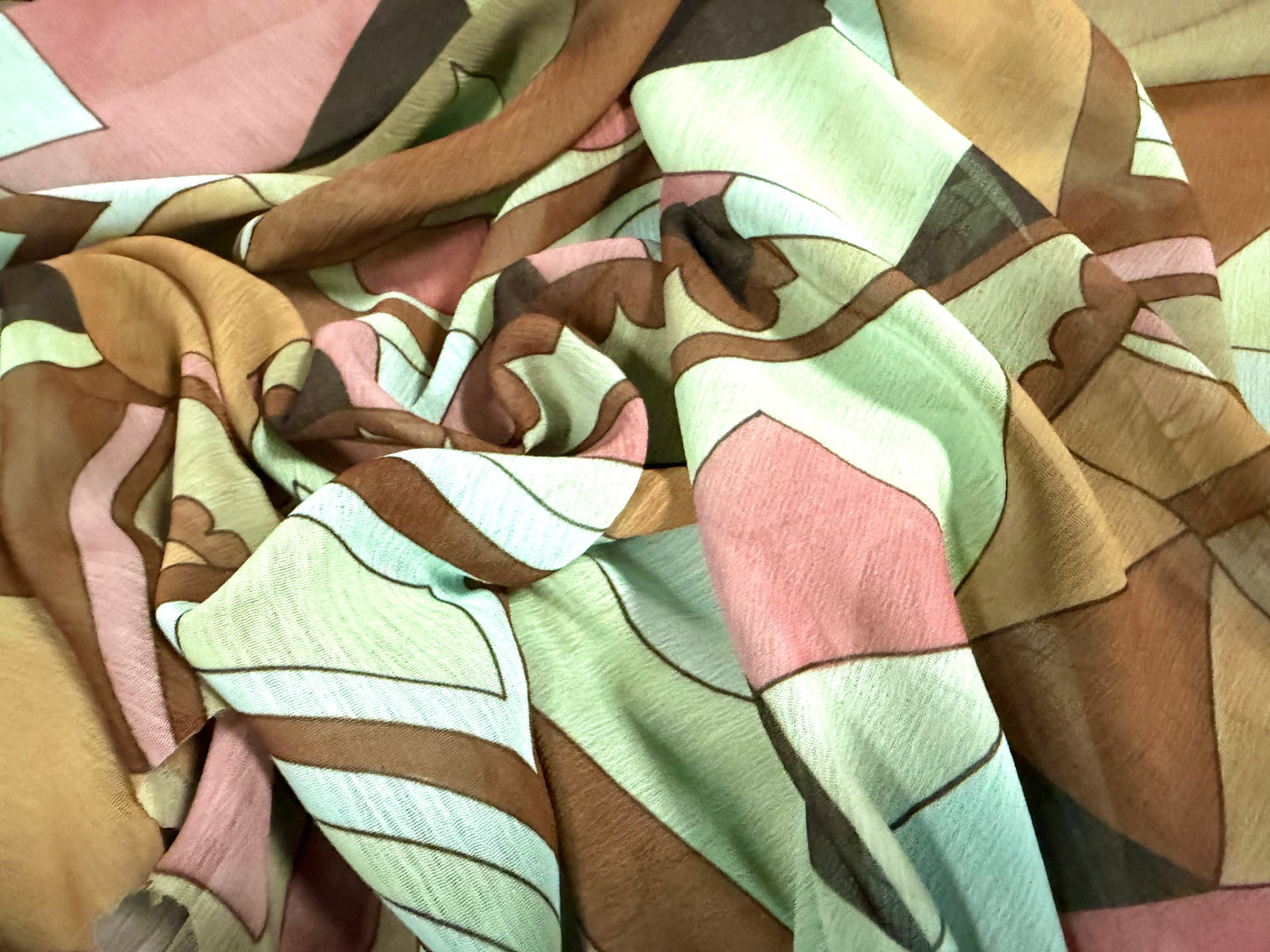 Chiffon yoryu dress blouse fabric, per metre - distressed swirl print - aqua