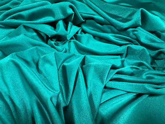 Disco shimmer stretch spandex jersey fabric, per metre - plain - Caribbean turquoise