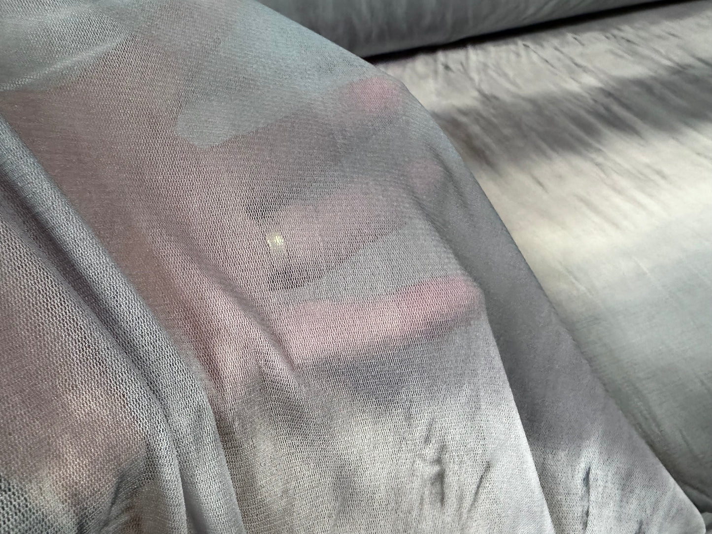 Stretch lightweight mesh net fabric, per metre - tie dye stripe - blue-grey