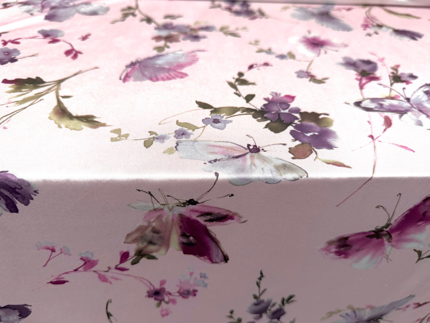 Swimwear stretch spandex jersey fabric, per metre - butterfly garden print - lilac & pink