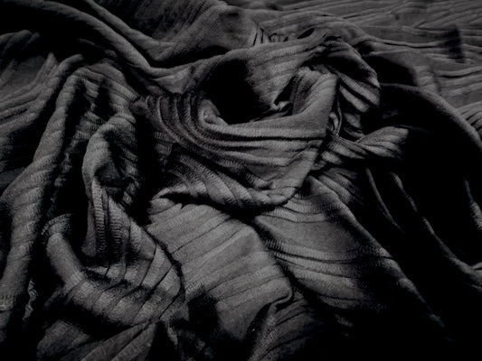 Wave jacquard stretch spandex double jersey fabric, per metre - black