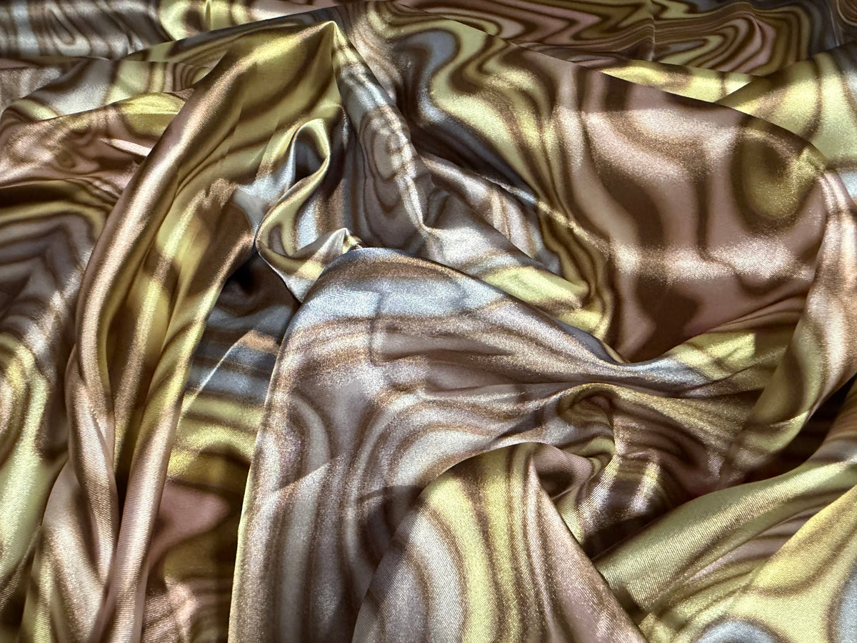 Stretch charmeuse satin dress fabric, per metre - swirl print - pastels