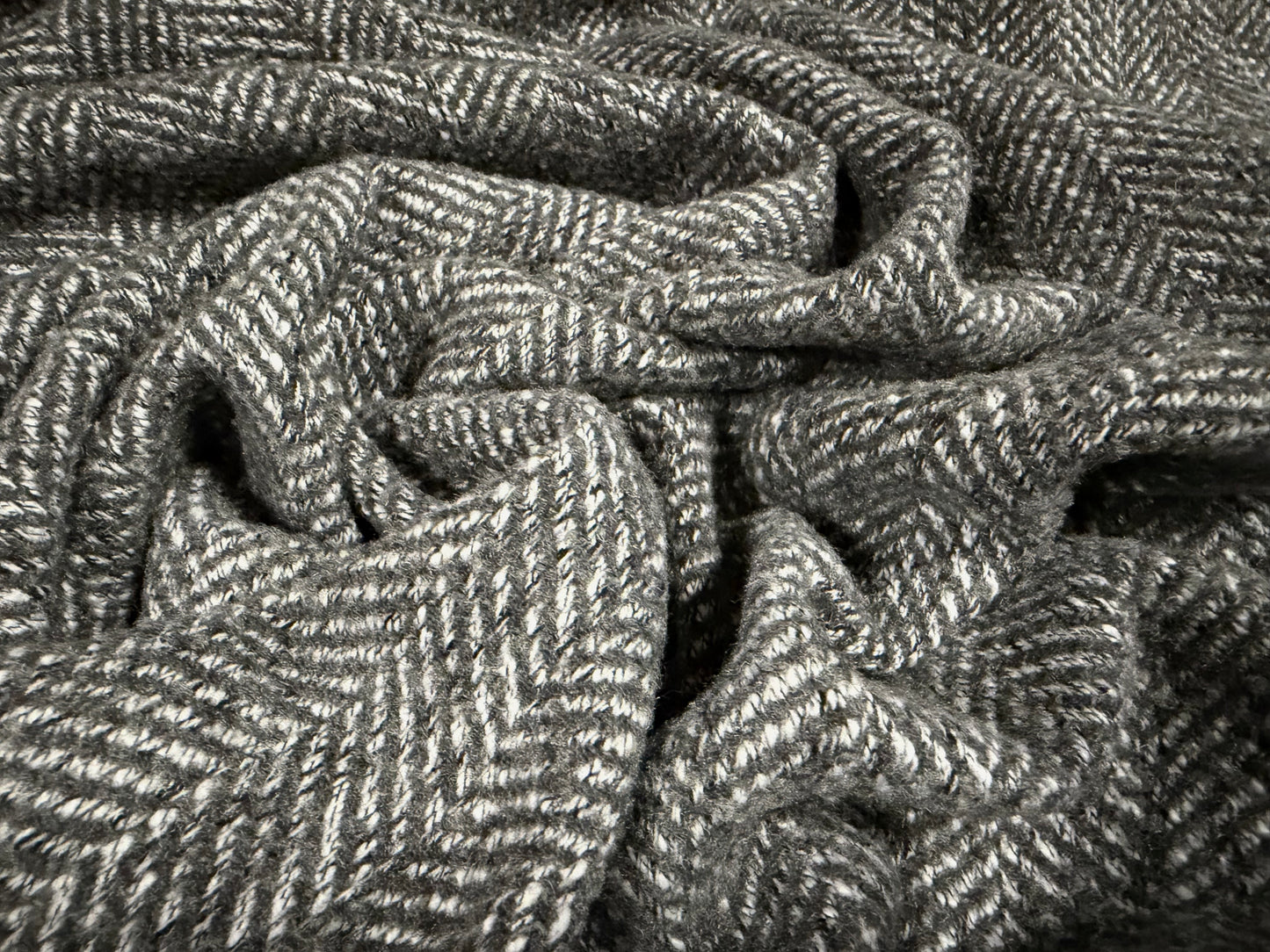 Heavyweight wool bouclé fabric, per metre - herringbone - grey & chalk