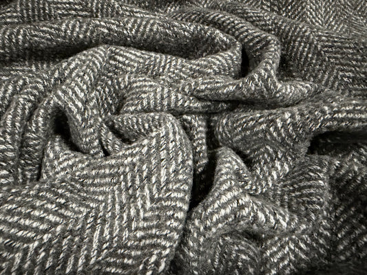 Heavyweight wool bouclé fabric, per metre - herringbone - grey & chalk