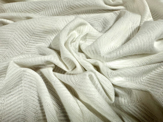 Knitwear jersey dress fabric, per metre - herringbone jacquard - white