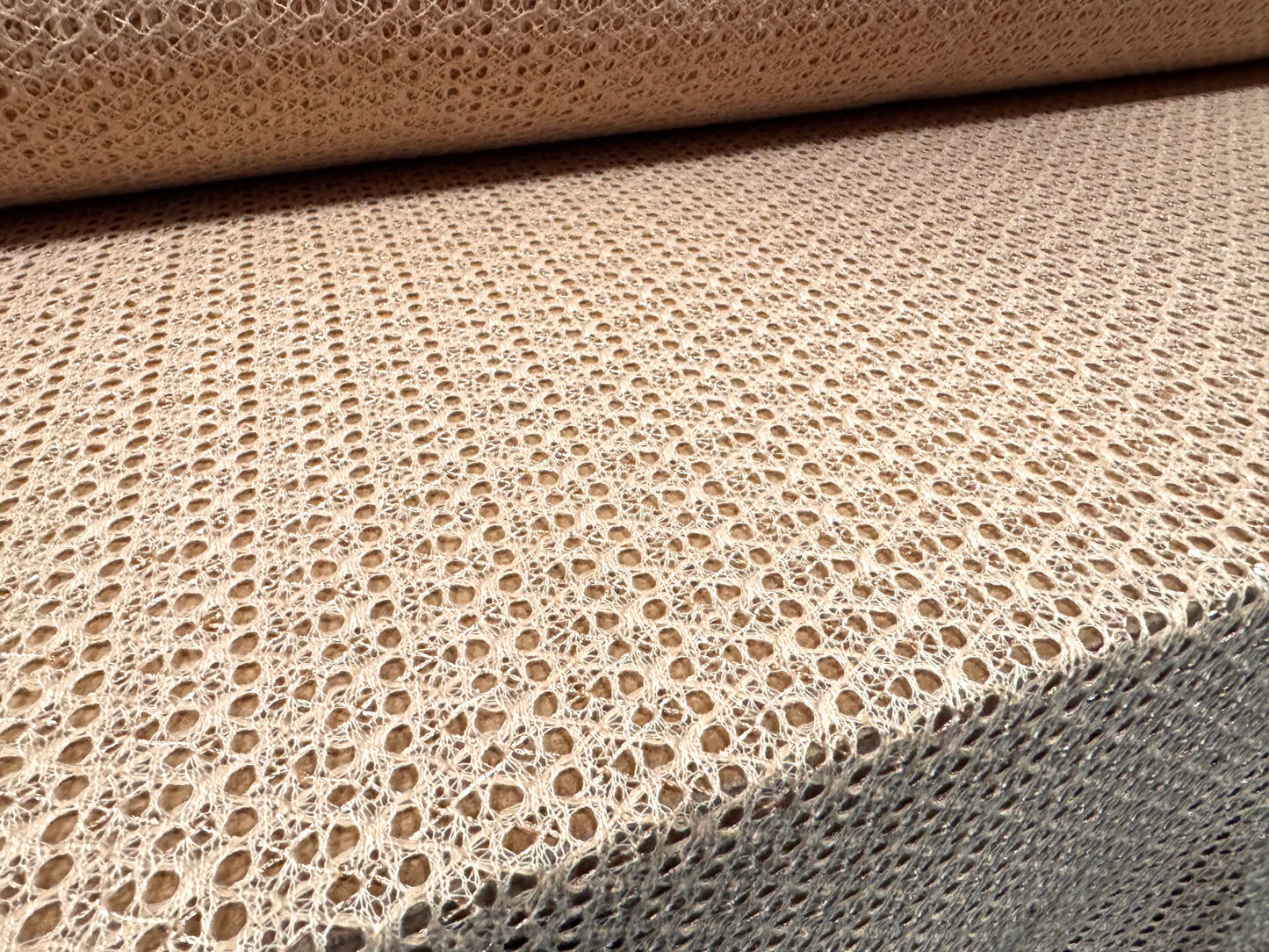 Crochet knit lace dress fabric with sequins, per metre - nude
