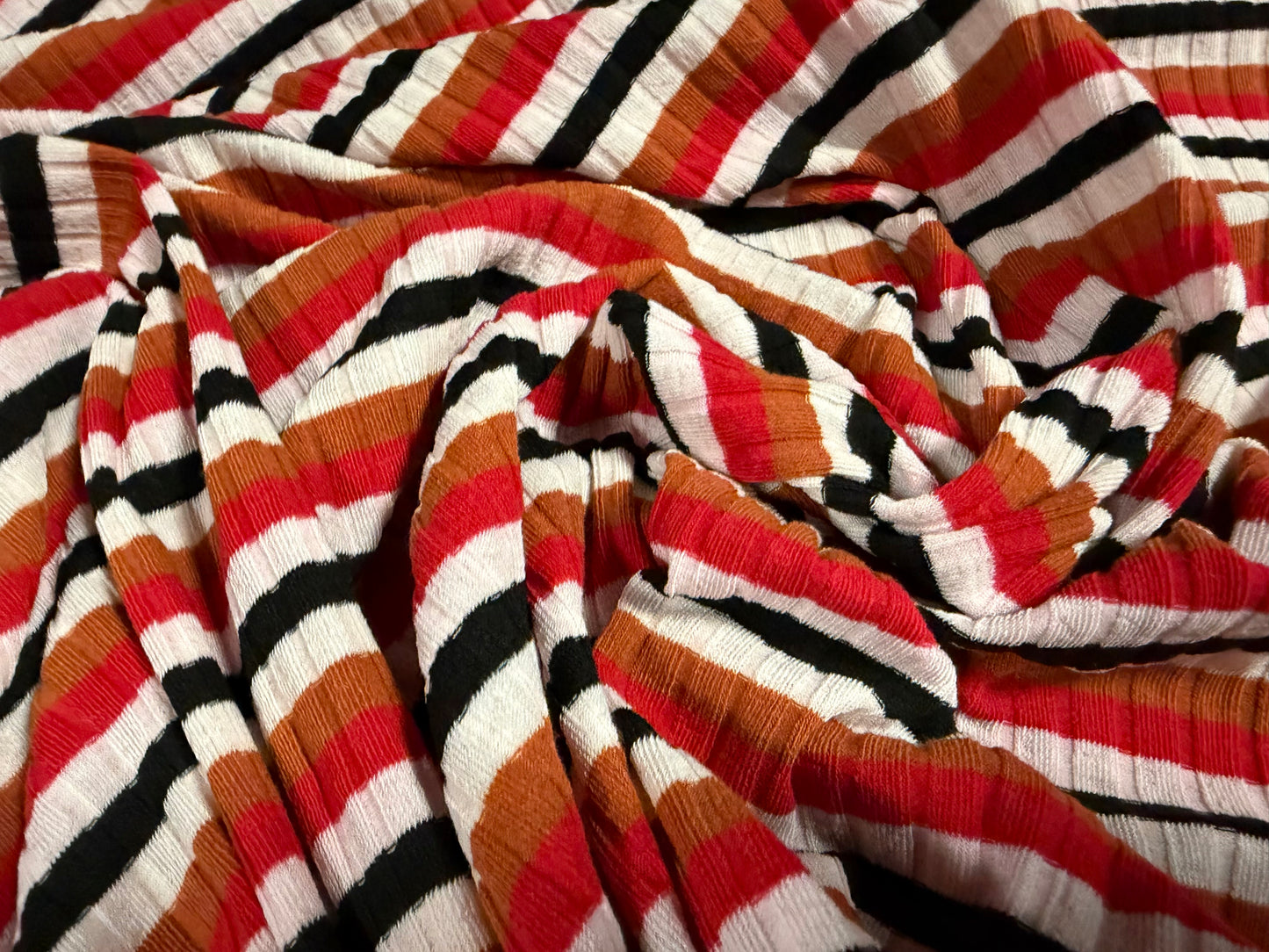 Stretch Spandex rib jersey fabric, per metre - red & terracotta