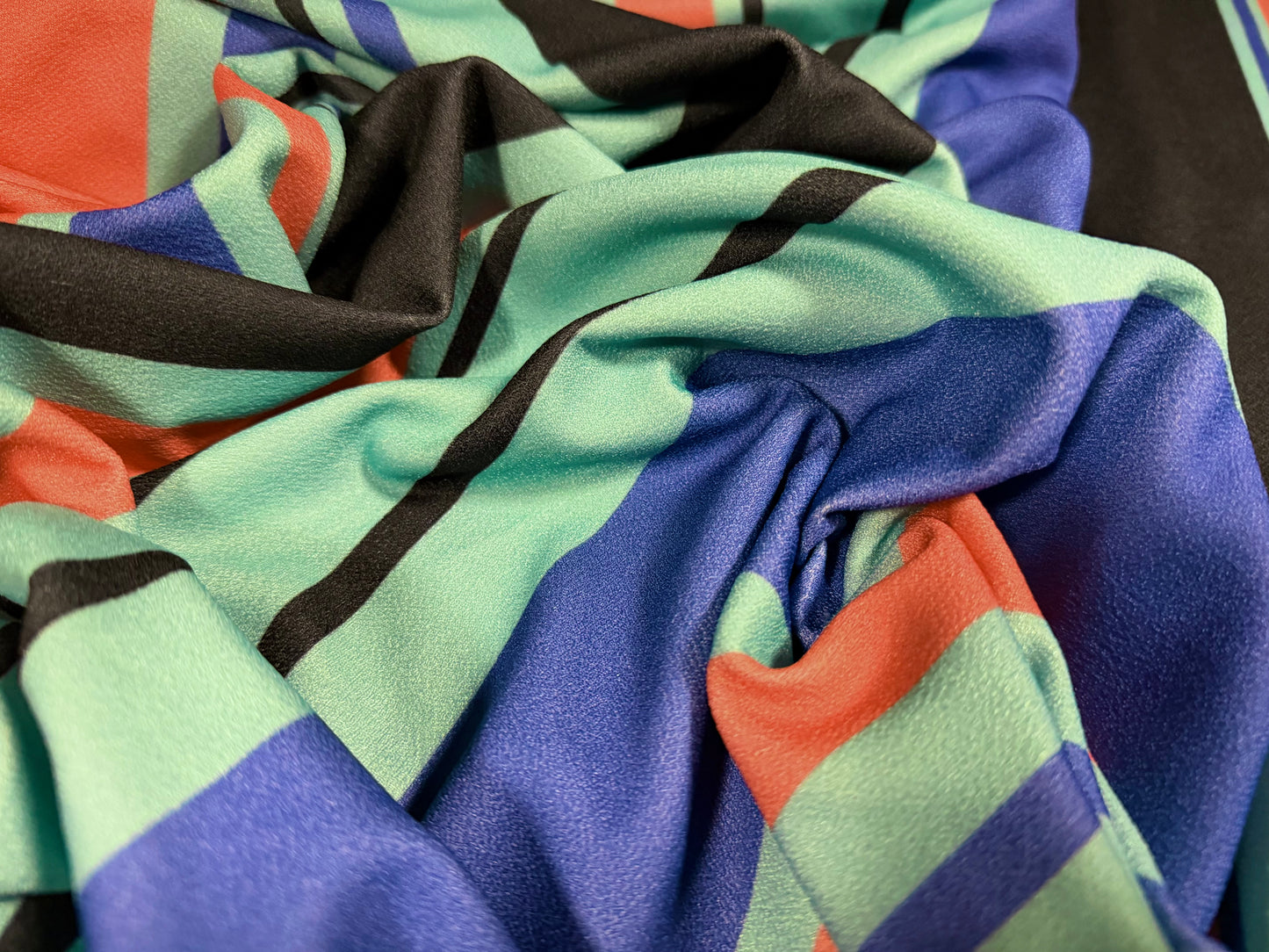 Valentino crepe stretch spandex jersey fabric, per metre - Roman stripe print - duck egg violet & coral