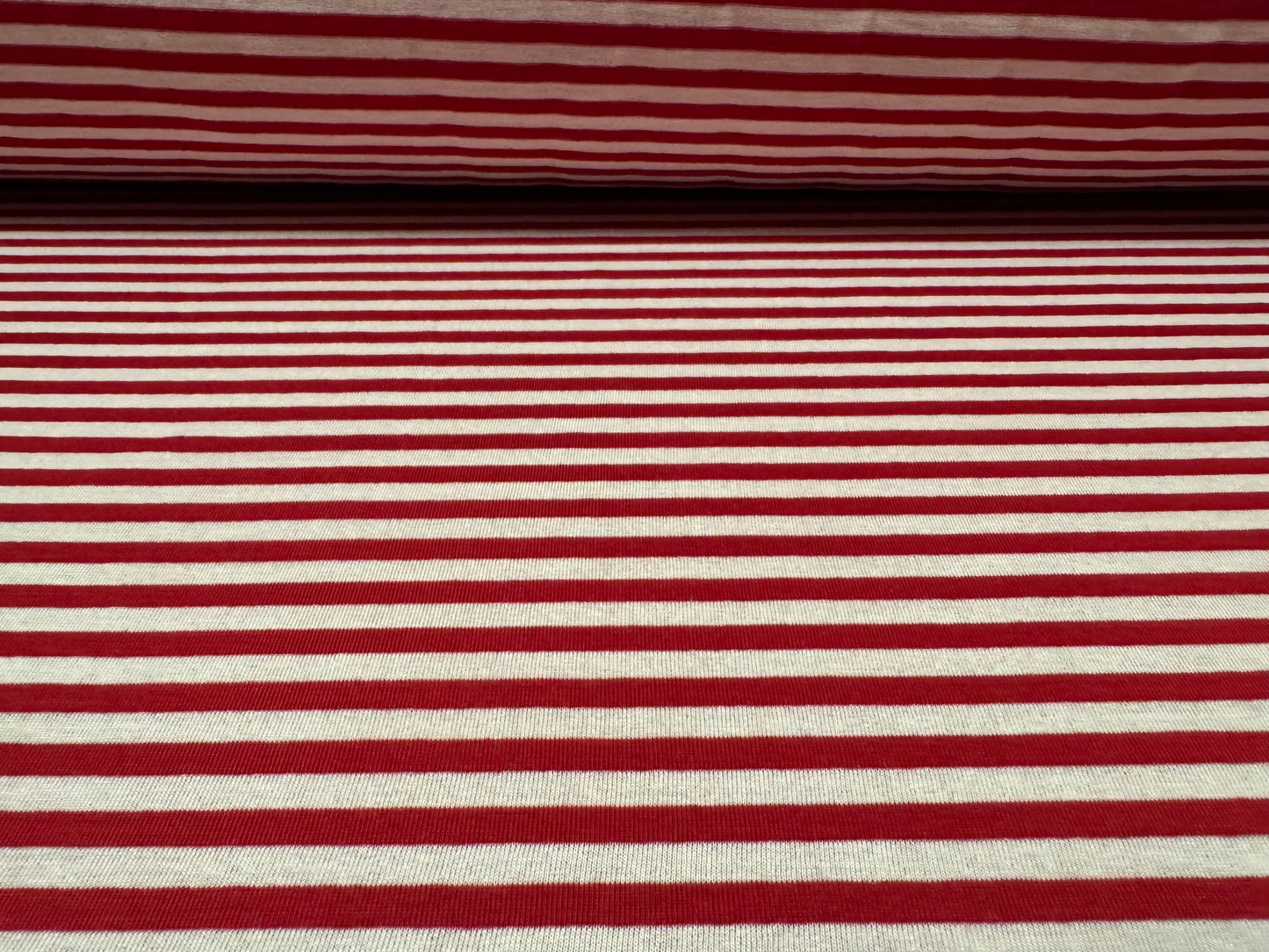 Stretch viscose blend single jersey fabric, per metre - stripe - red & white