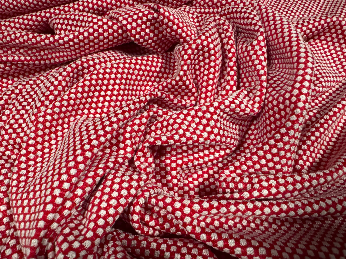 Double jersey knit stretch spandex fabric, per metre - dobby jacquard - red & white