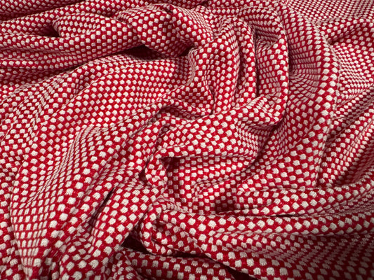 Double jersey knit stretch spandex fabric, per metre - dobby jacquard - red & white