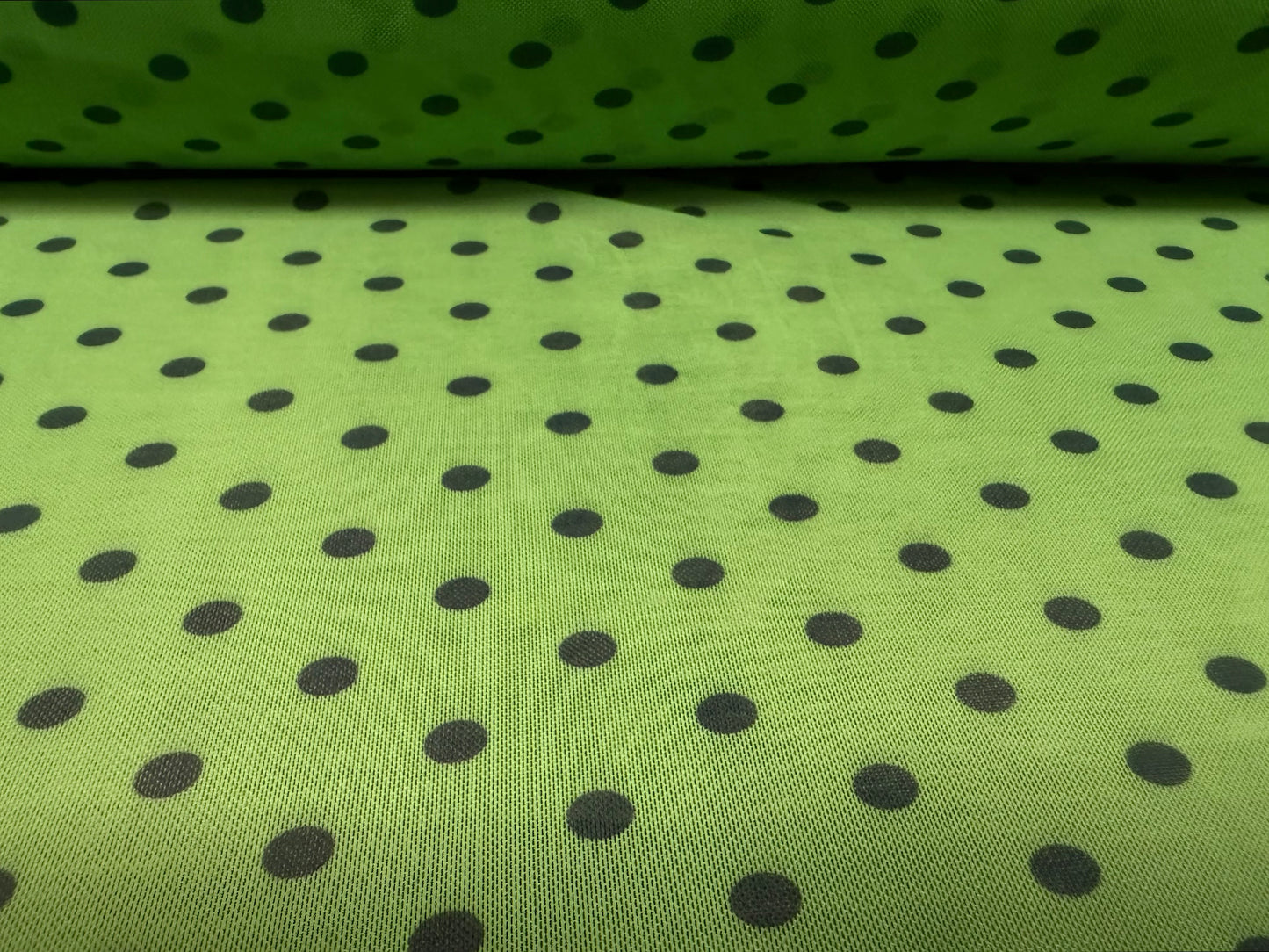 Power mesh net stretch spandex fabric, per metre - polka dot print - green