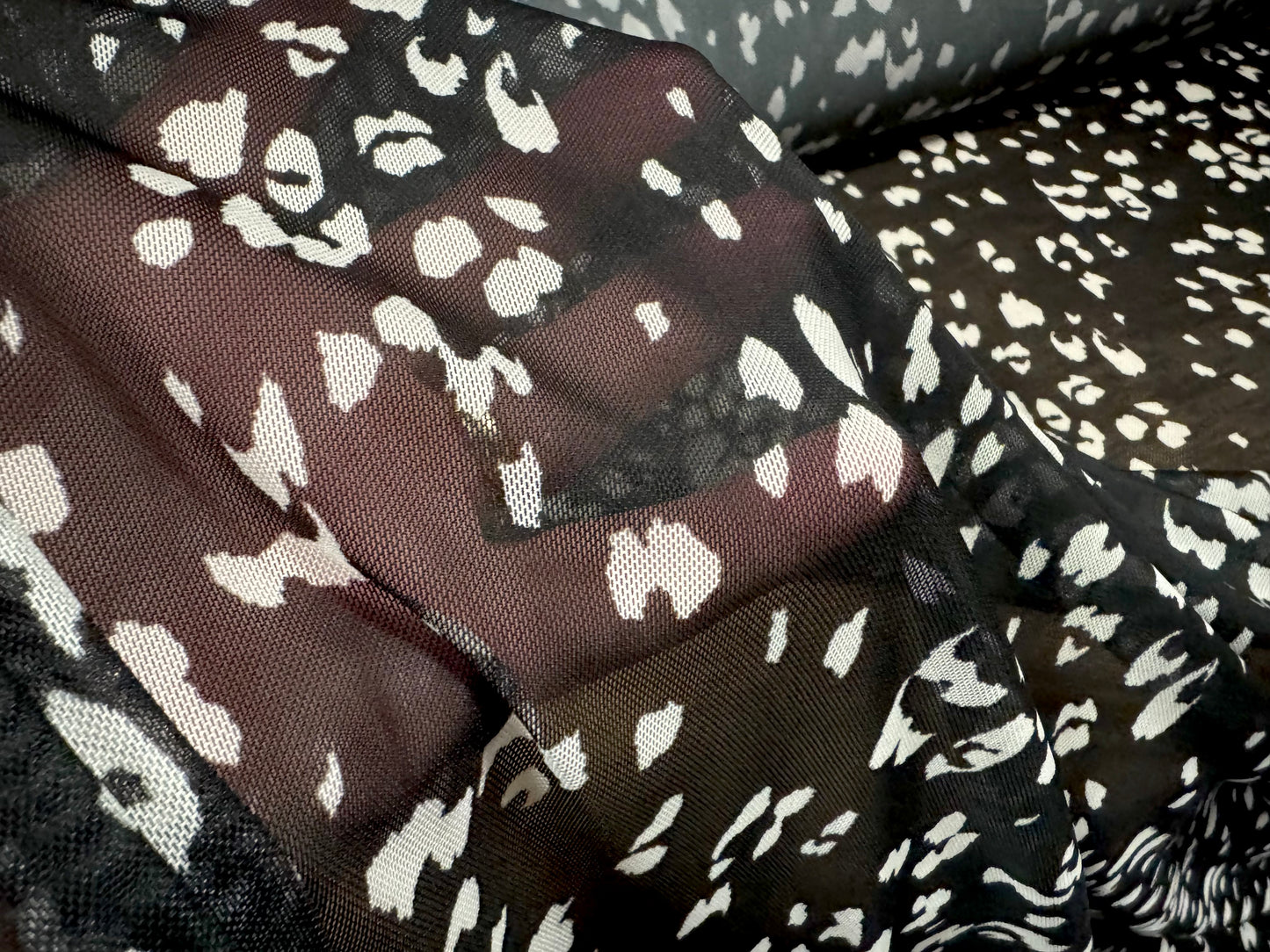 Power mesh net stretch spandex fabric, per metre - animal print - black & white