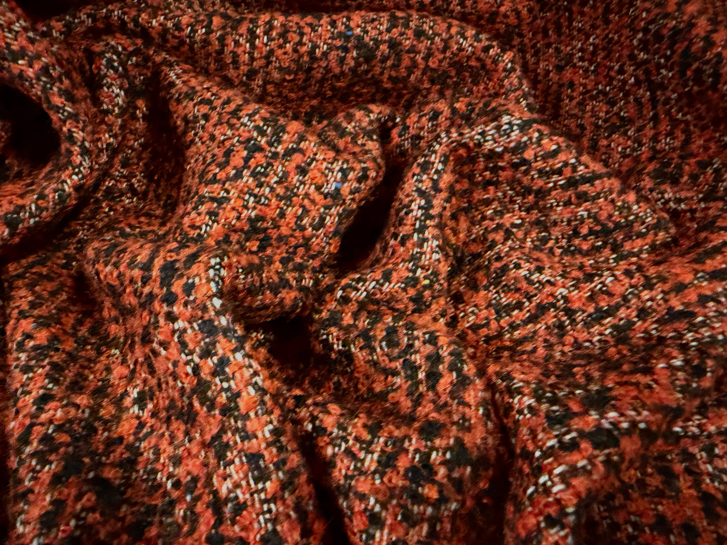 Heavyweight wool bouclé fabric, per metre - melange - burnt orange
