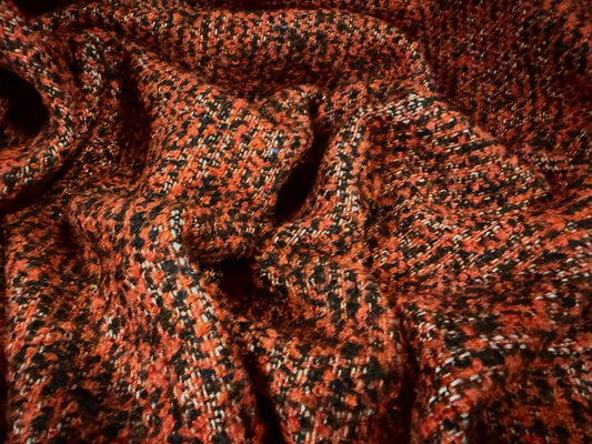 Heavyweight wool bouclé fabric, per metre - melange - burnt orange