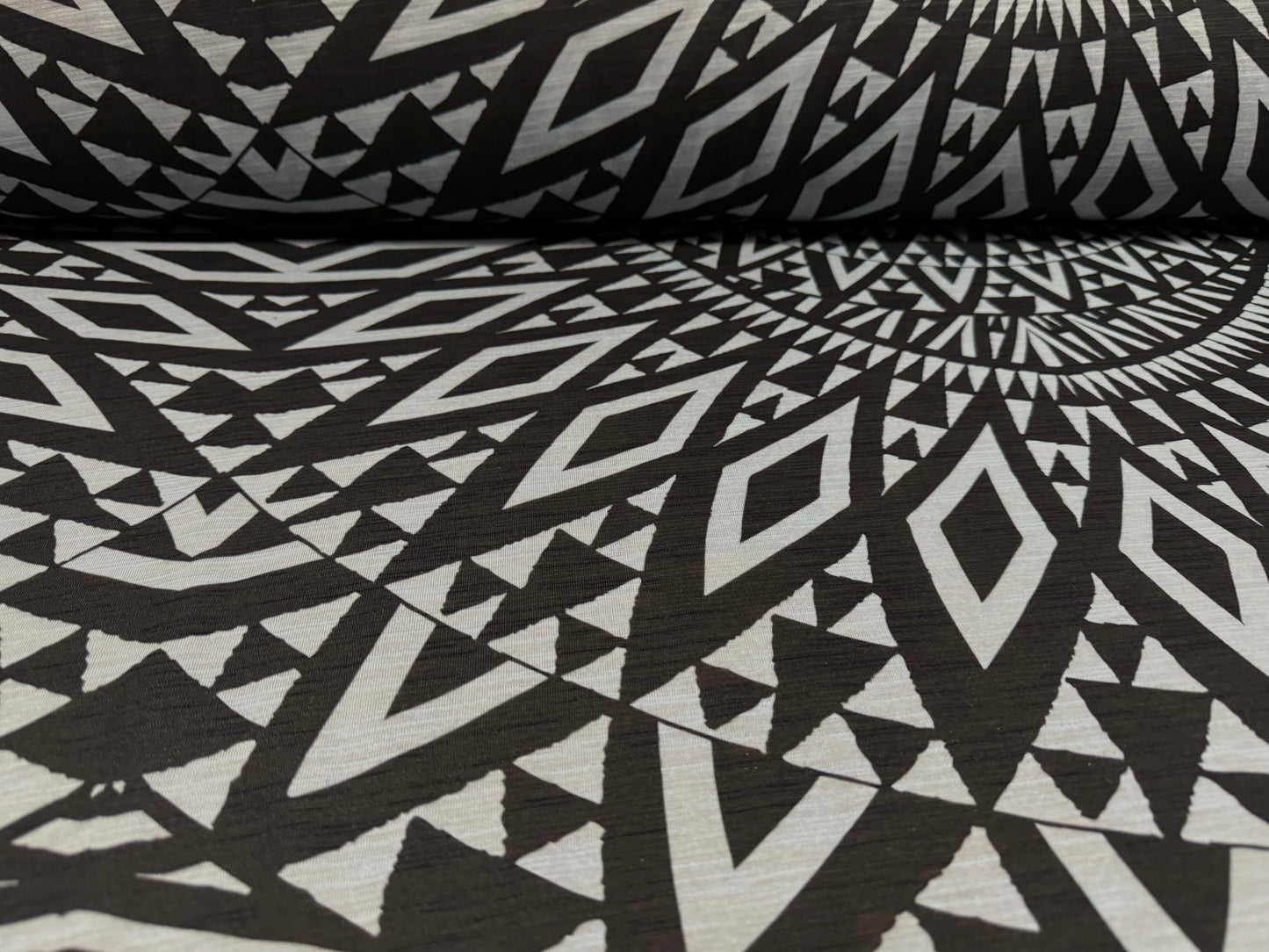 Soft handle lightweight single jersey fabric, per metre - tribal tattoo print - grey & black