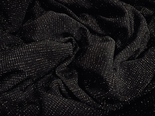 Metallic stretch knitwear jersey fabric, per metre - black with silver lurex