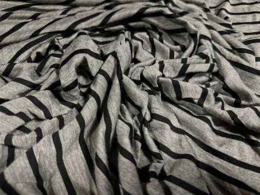 Viscose blend single jersey fabric, per metre - stripe - grey marl & black