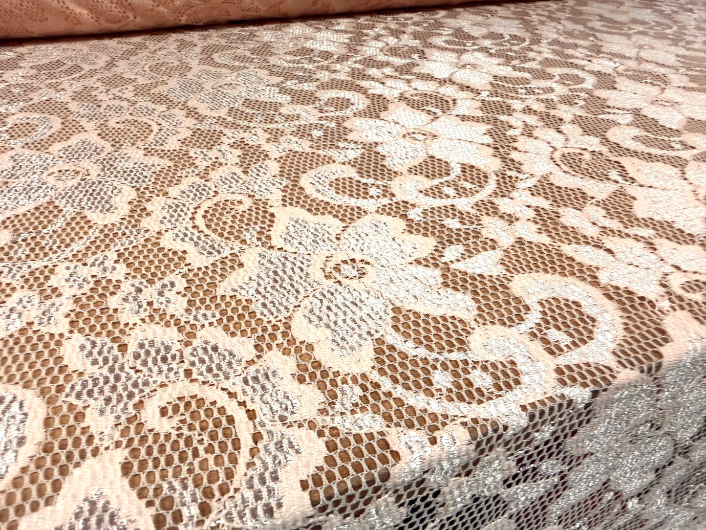 Stretch spandex lace fabric, per metre - floral - blush