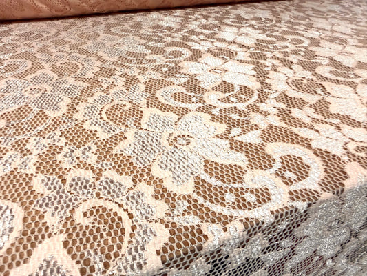 Stretch spandex lace fabric, per metre - floral - blush