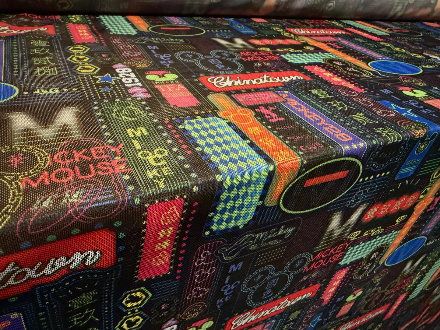 Power mesh net stretch spandex fabric, per metre - Chinatown city lights print