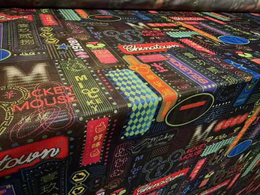 Power mesh net stretch spandex fabric, per metre - Chinatown city lights print