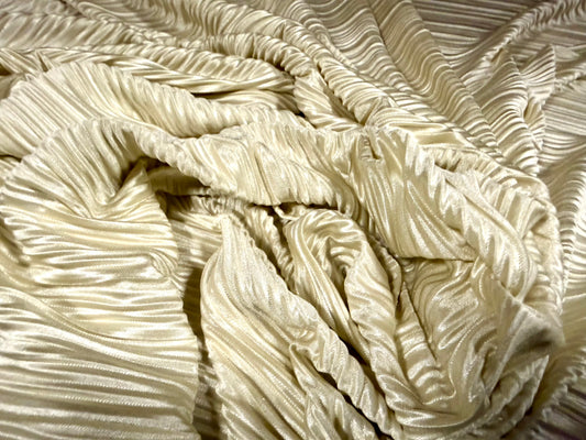 Plissé stretch spandex pleated satin dress fabric, per metre - plain - natural