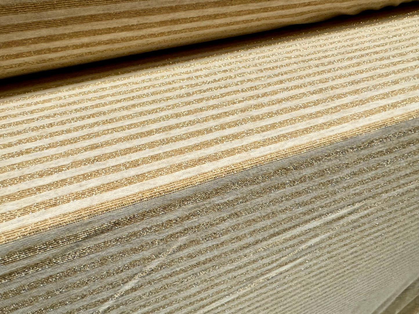 Metallic viscose single jersey fabric, per metre - lurex stripe - cream & gold