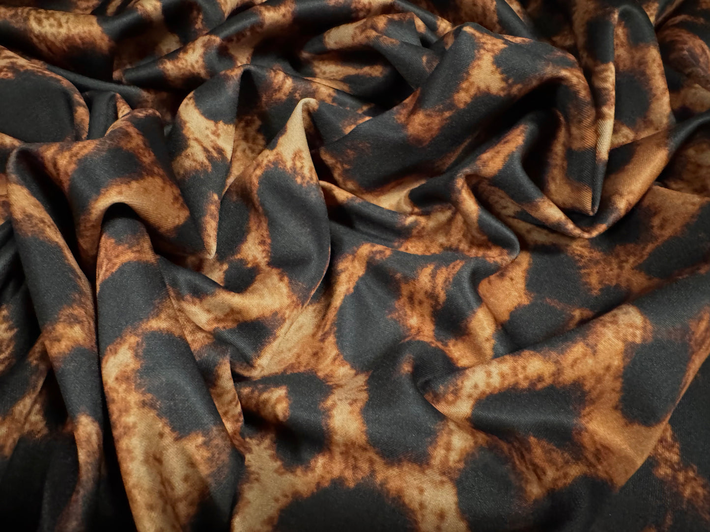 Scuba stretch spandex double jersey fashion fabric, per metre - Cheetah animal print - golden brown