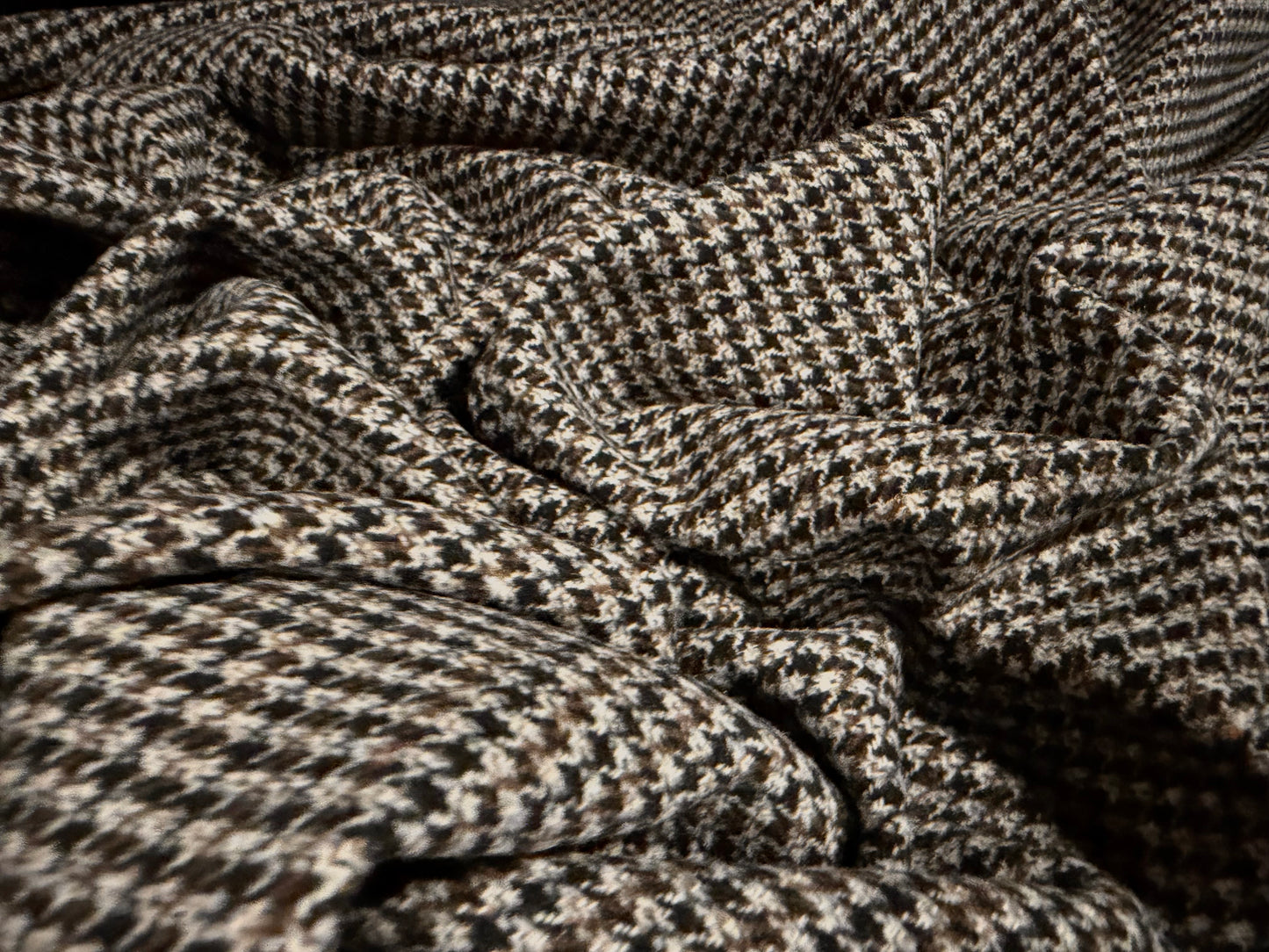 Heavyweight wool flannel coat jacket fabric, per metre - dogtooth - taupe