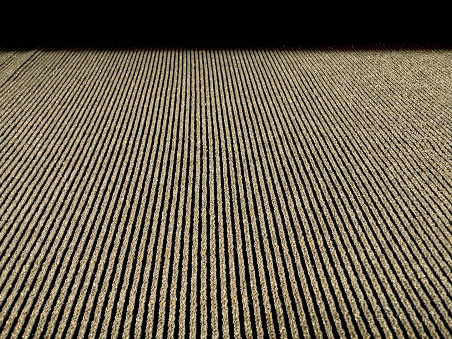 Metallic stretch spandex rib bodycon jersey fabric, per metre - pinstripe - black with gold lurex