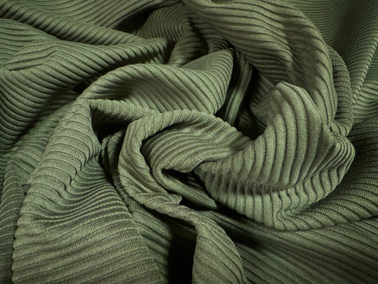 Ottoman Rib Stretch Double jersey fabric , per metre - plain - olive green