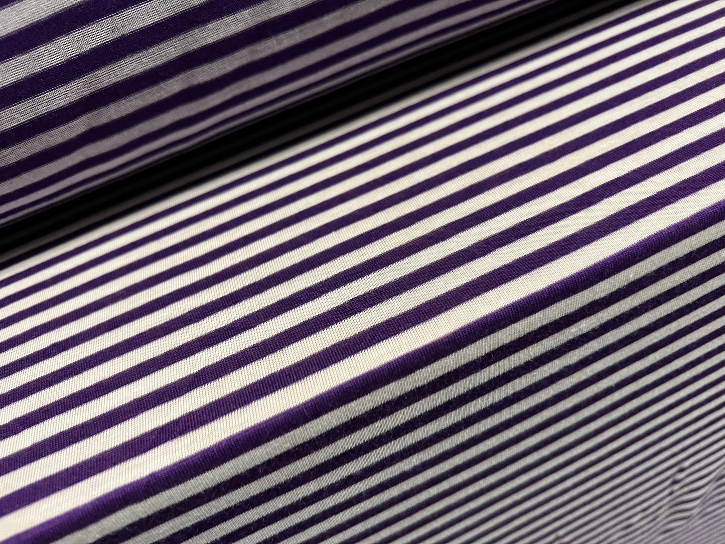 Viscose blend single jersey fabric, per metre - stripe - purple & white