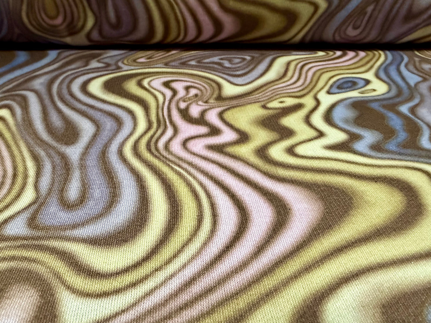 Sweatshirt fleece soft jersey fabric, per metre - swirl print - pastels