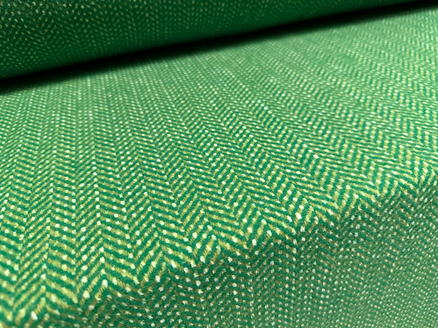 Heavyweight wool herringbone fabric, per metre - green