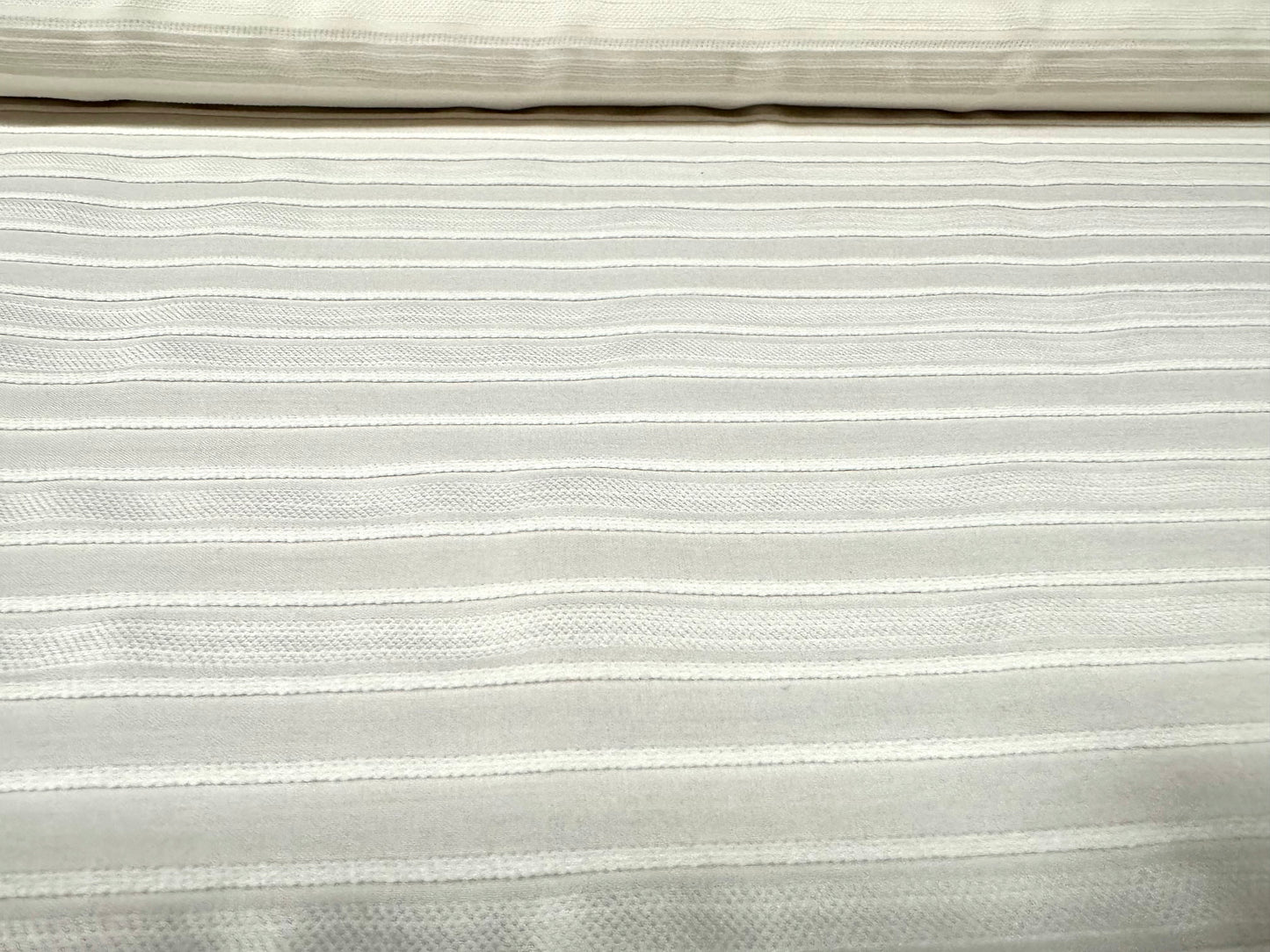 Bengaline stretch woven dress fabric with raised jacquard stripe, per metre - white