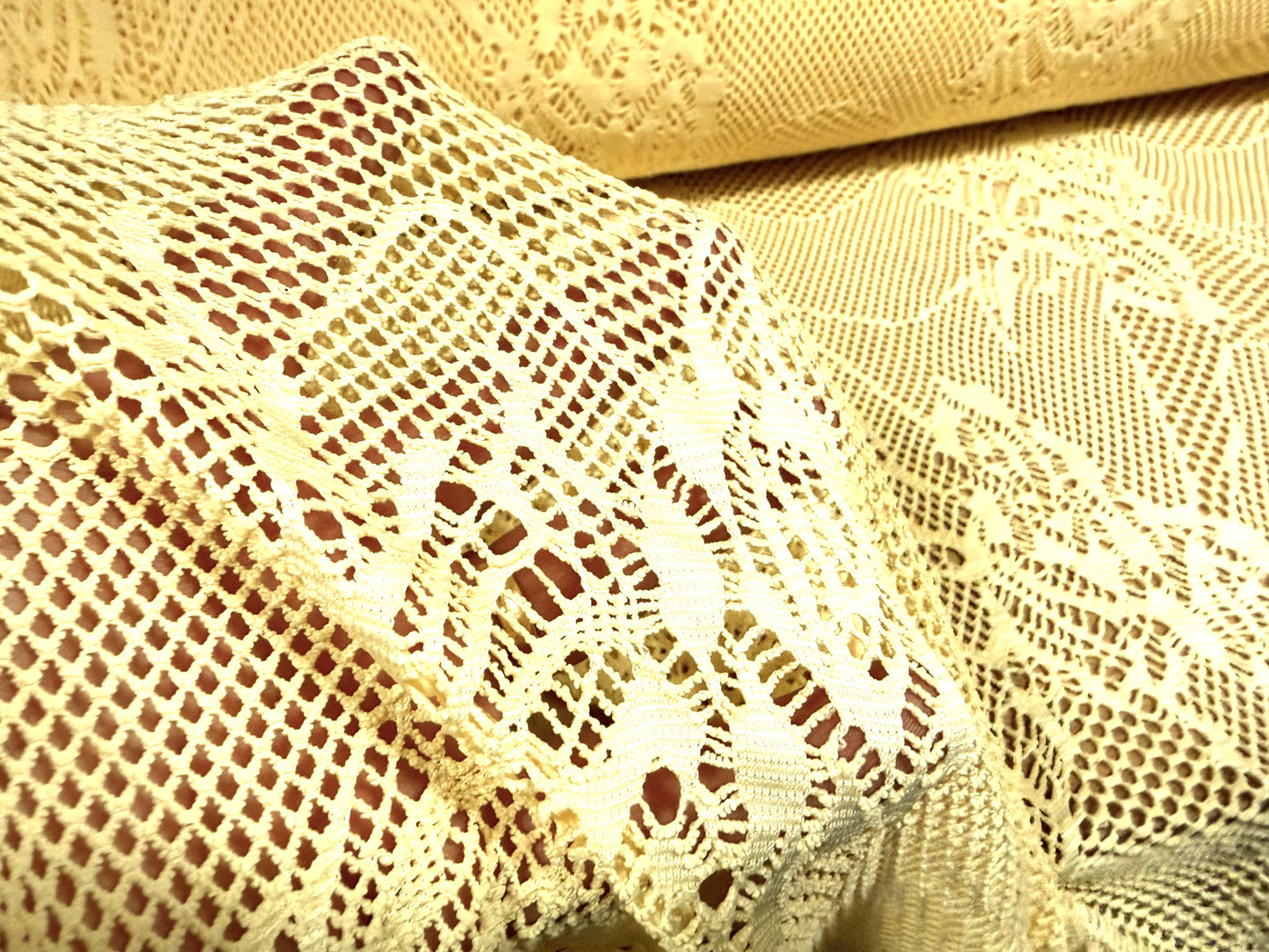Stretch fishnet jersey fabric with floral design, per metre - yellow