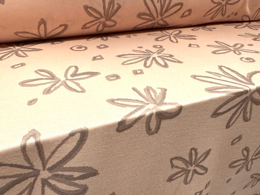 French Terry loopback sweatshirt jersey fabric, per metre - floral sketch print - pale pink & grey