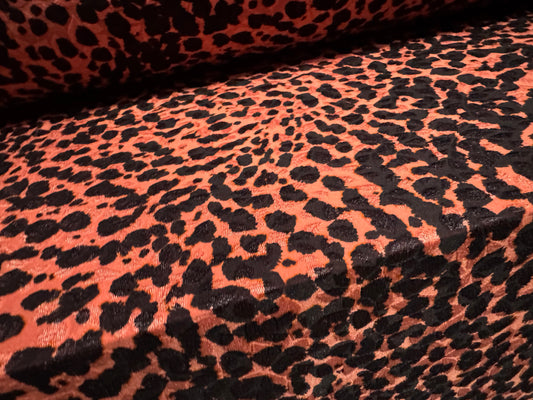Stretch spandex jersey jacquard fabric, per metre - leopard print - coral pink