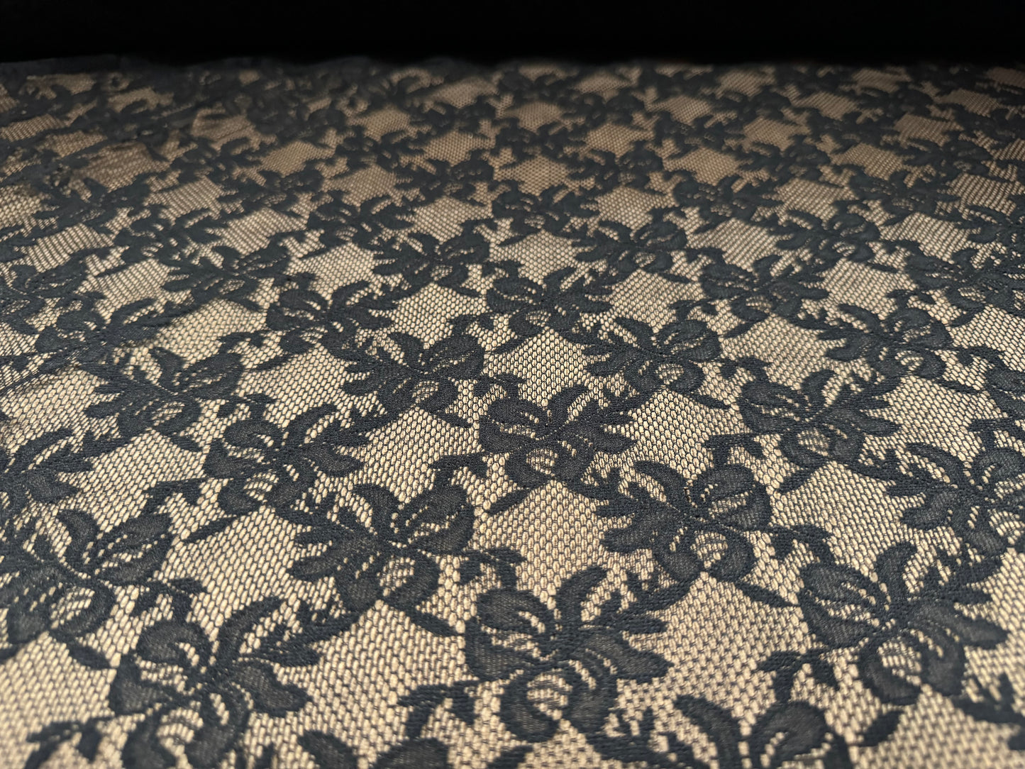 Lightweight mesh lace fabric, per metre - floral pattern - black