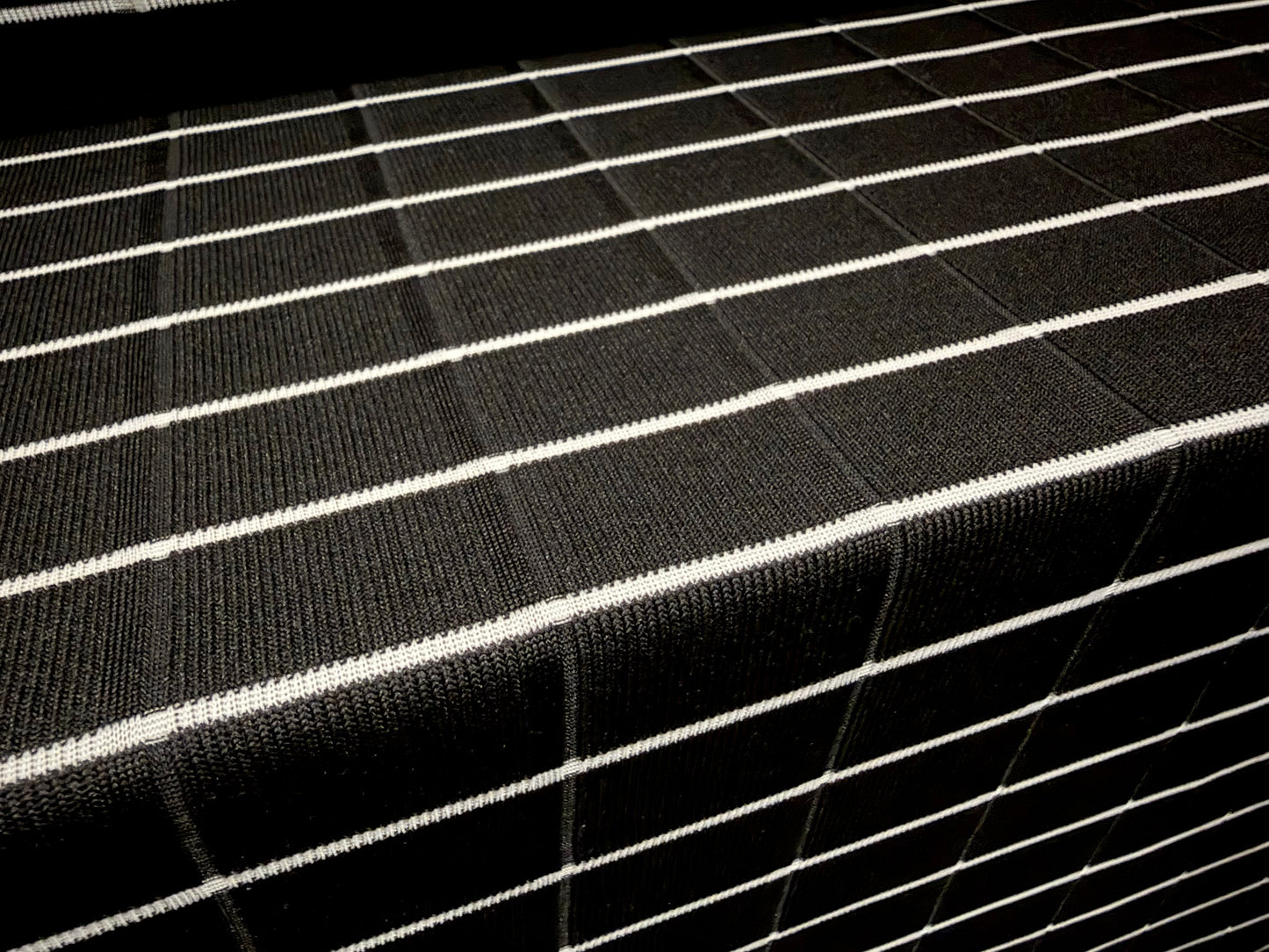 Bandage rib stretch spandex bodycon jersey fabric, per metre - pinstripe - black & ivory