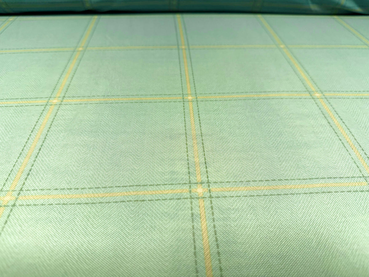 Power mesh net stretch spandex fabric, per metre - check print - mint green
