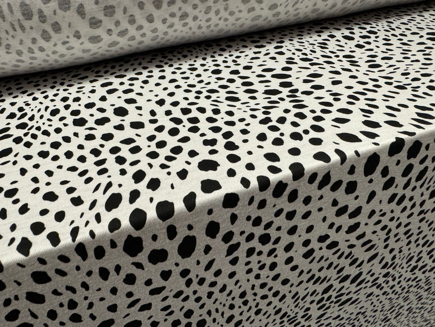 Viscose spandex stretch single jersey fabric, per metre - Dalmatian print - black & white