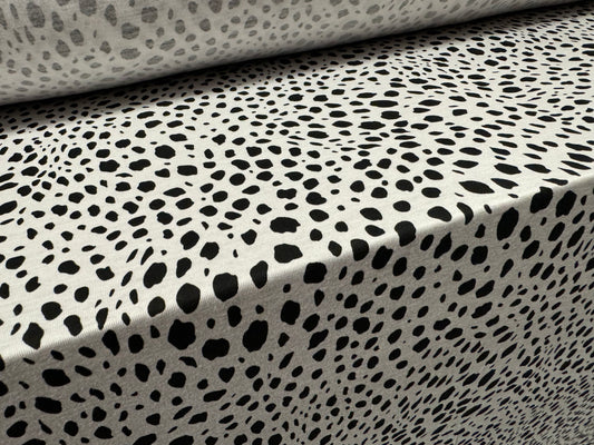 Viscose spandex stretch single jersey fabric, per metre - Dalmatian print - black & white