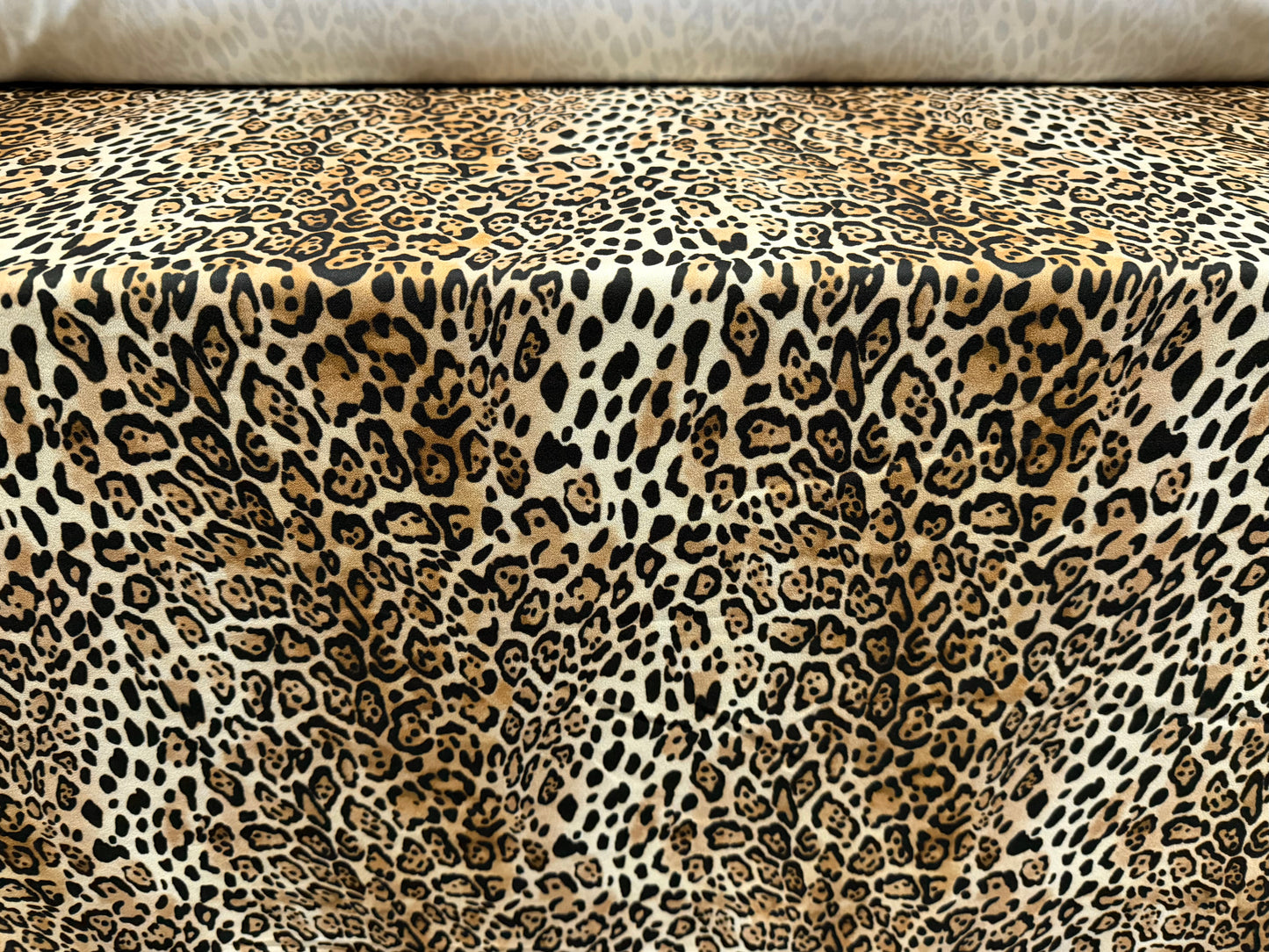 Scuba crepe fabric stretch spandex jersey, per metre - ocelot animal print - cream & beige
