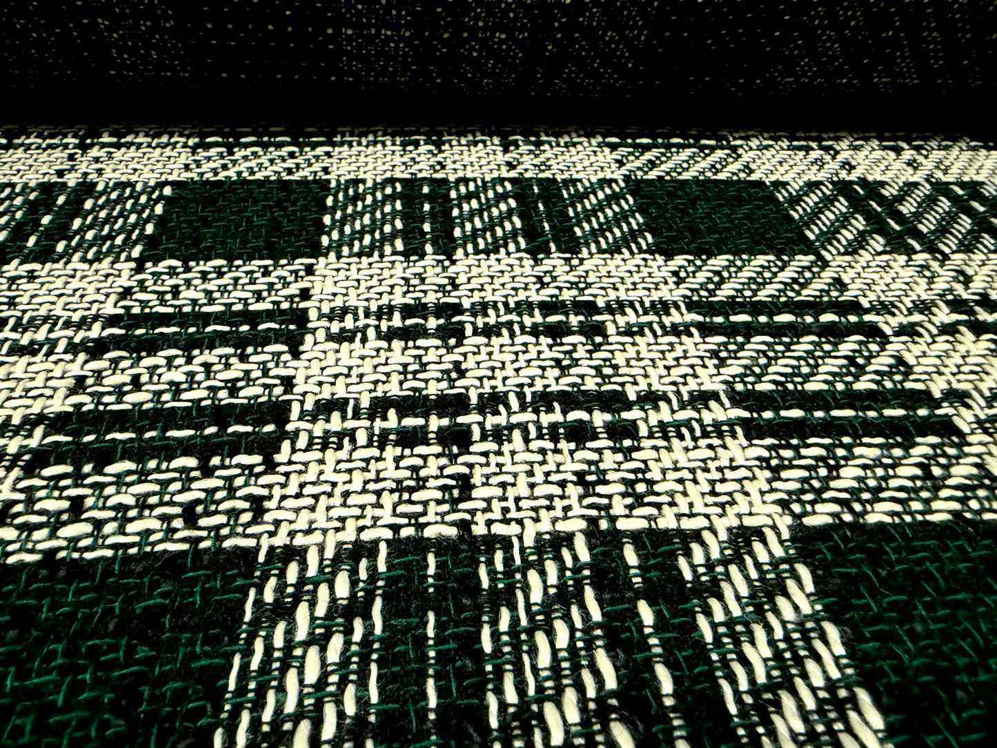 Heavyweight wool bouclé fabric, per metre - check - bottle green & cream