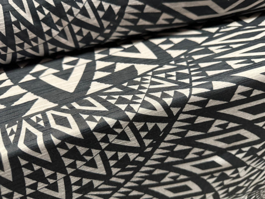 Soft handle single jersey fashion fabric, per metre - tribal tattoo print- ecru & black