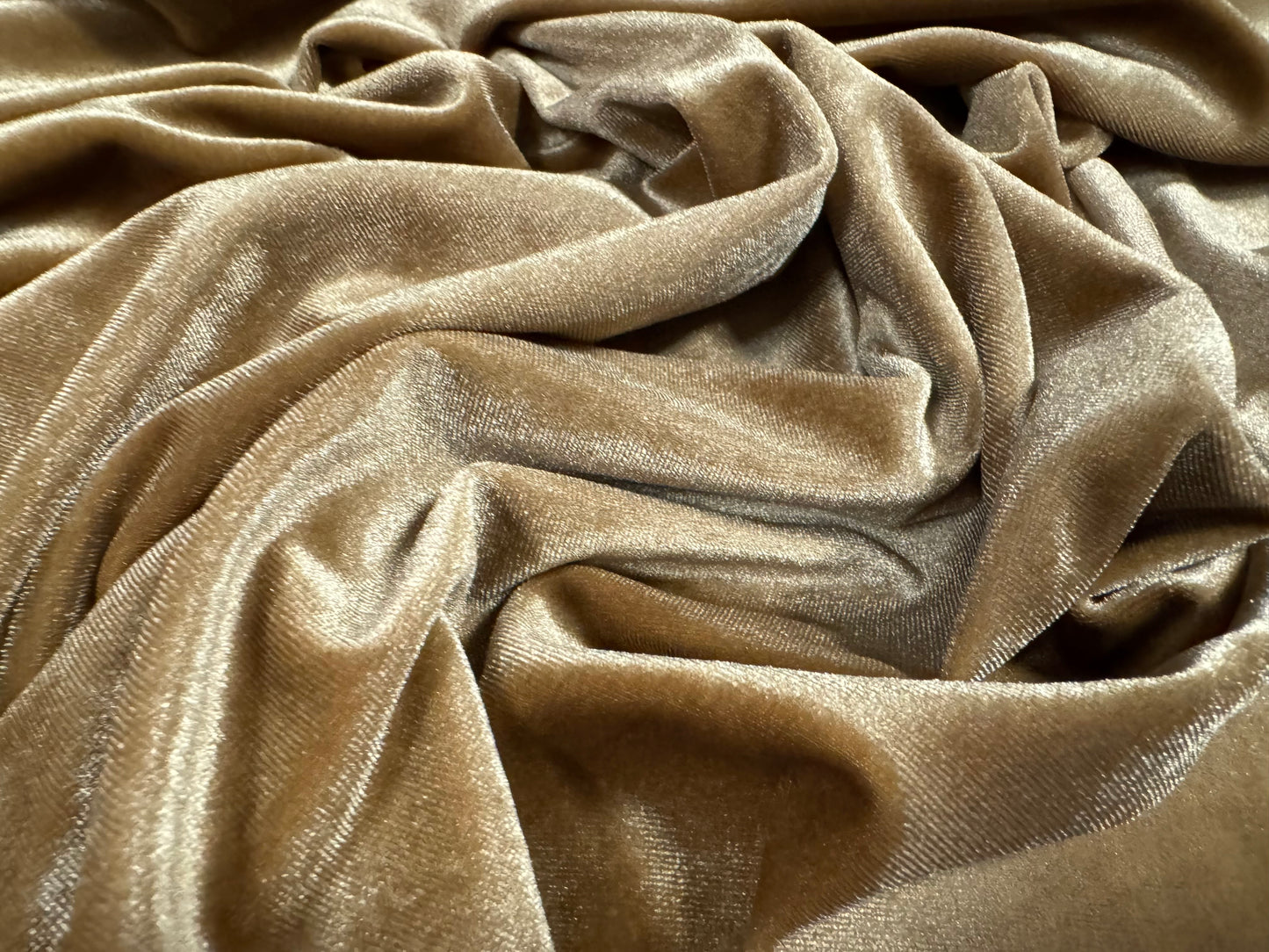 Spandex velvet stretch dress fabric, per metre - plain - light brown