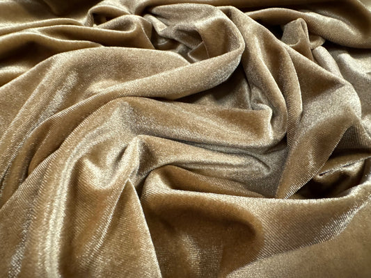 Spandex velvet stretch dress fabric, per metre - plain - light brown